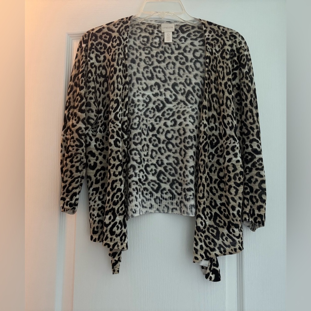 Chico's Black and Cream Animal Print Cardigan
